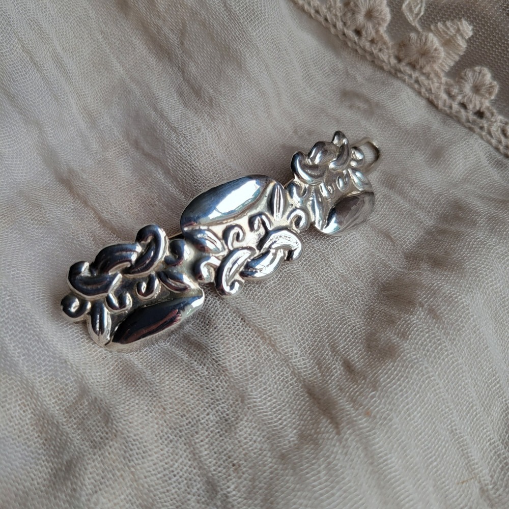 Vintage Taxco Sterling Silver Barrette Silver Stylized Floral Hair Clip TN-27